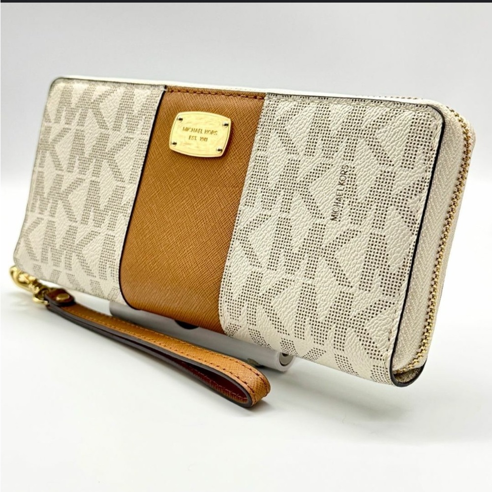 Michael Kors Beige and Brown Wristlet